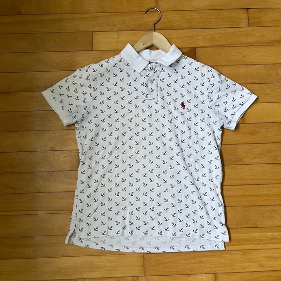 Polo Ralph Lauren Other - Polo Ralph Lauren Mens Custom Slim Fit Anchor Print Polo Shirt White Navy S